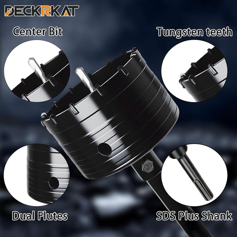DECKRKAT 3" Concrete Hole Saw Kit,Electroplated Black Quenching Tech,Heavy-Duty Thickened Alloy Teeth,SDS Plus Shank & 2 Center Bits for Concrete,Brick,Stone. - Image 5